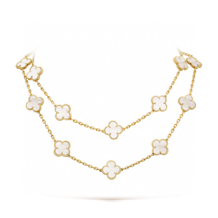 [Luxery]CLOVER 20 MOTIFS WHITE MOP NECKLACE