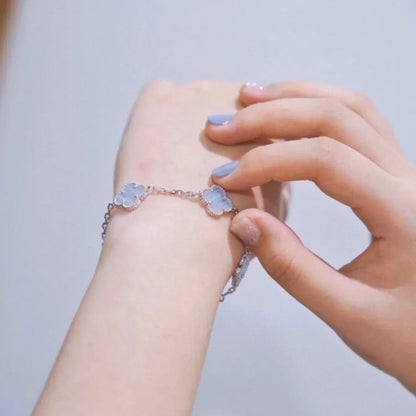 [Luxery] CLOVER 5 MOTIF PURPLE CHALCEDONY BRACELET COLLECTION