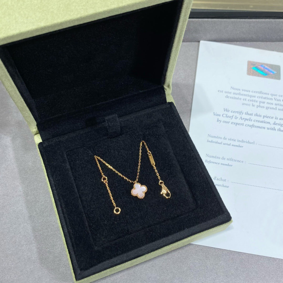 [Luxery]CLOVER 15MM PINK MOTHER-OF-PEARL SINGLE FLOWER NECKLACE