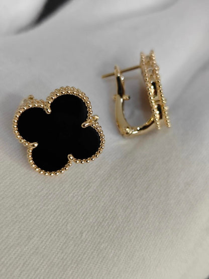[Luxery]CLOVER 20MM BLACK MOP EARRINGS