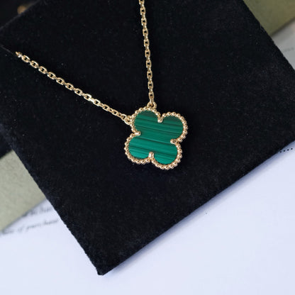 [Luxery]CLOVER 15MM MALACHITE SINGLE FLOWER  NECKLACE