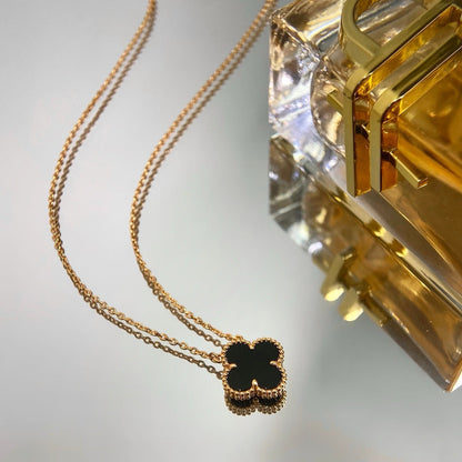 [Luxery]CLOVER 15MM BLACK ONYX SINGLE FLOWER NECKLACE