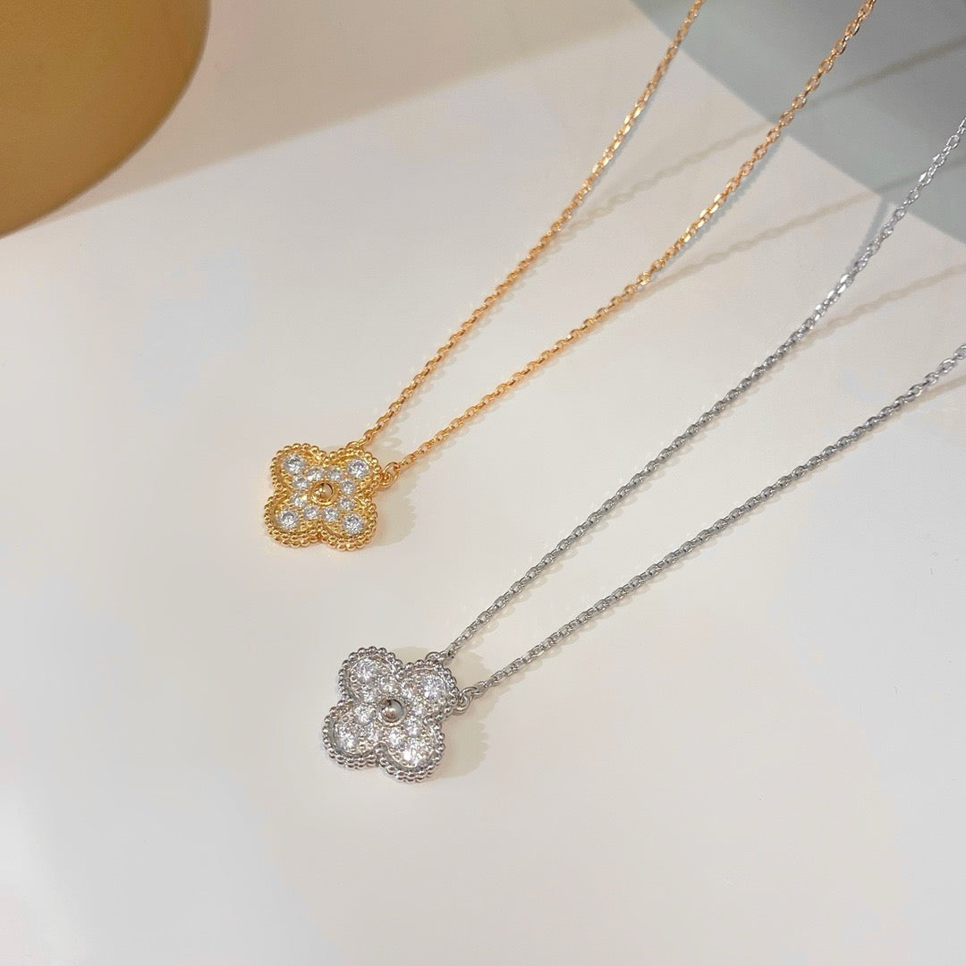 [Luxery]CLOVER 15MM DIAMOND SINGLE FLOWER NECKLACE