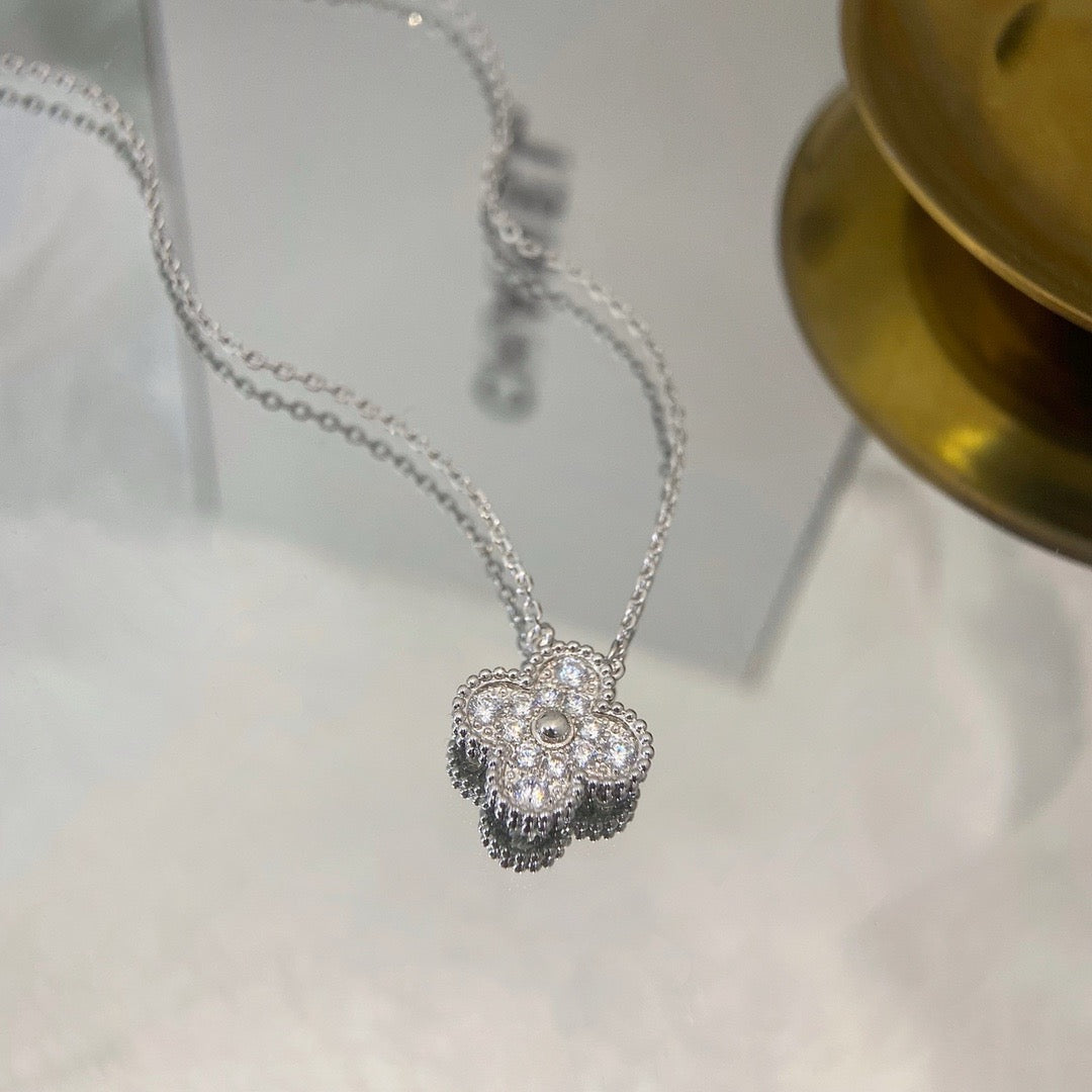 [Luxery]CLOVER 15MM DIAMOND SINGLE FLOWER NECKLACE