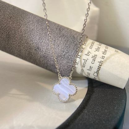 [Luxery]CLOVER 15MM BLUE CHALCEDONY NECKLACE SILVER