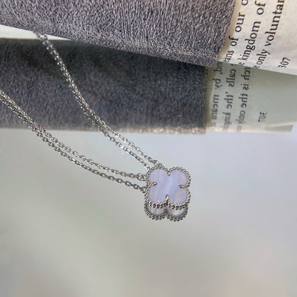 [Luxery]CLOVER 15MM BLUE CHALCEDONY NECKLACE SILVER