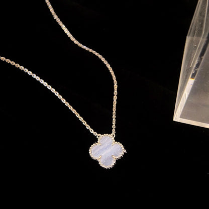 [Luxery]CLOVER 15MM BLUE CHALCEDONY NECKLACE SILVER