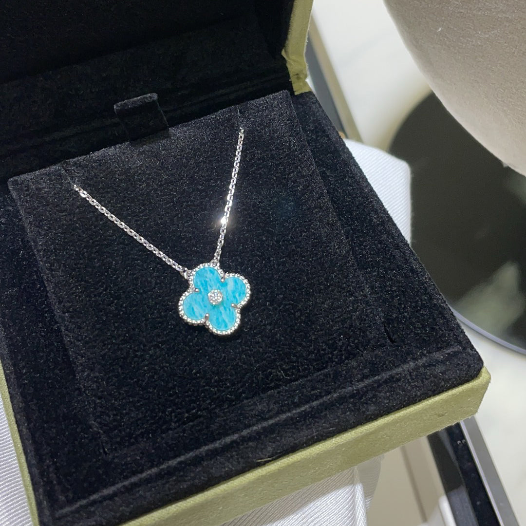 [Luxery]CLOVER 15MM DIAMOND SVRES PORCELAIN  NECKLACE SILVER