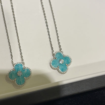 [Luxery]CLOVER 15MM DIAMOND SVRES PORCELAIN  NECKLACE SILVER