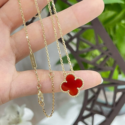 [Luxery]CLOVER 15MM CARNELIAN SINGLE FLOWER NECKLACE