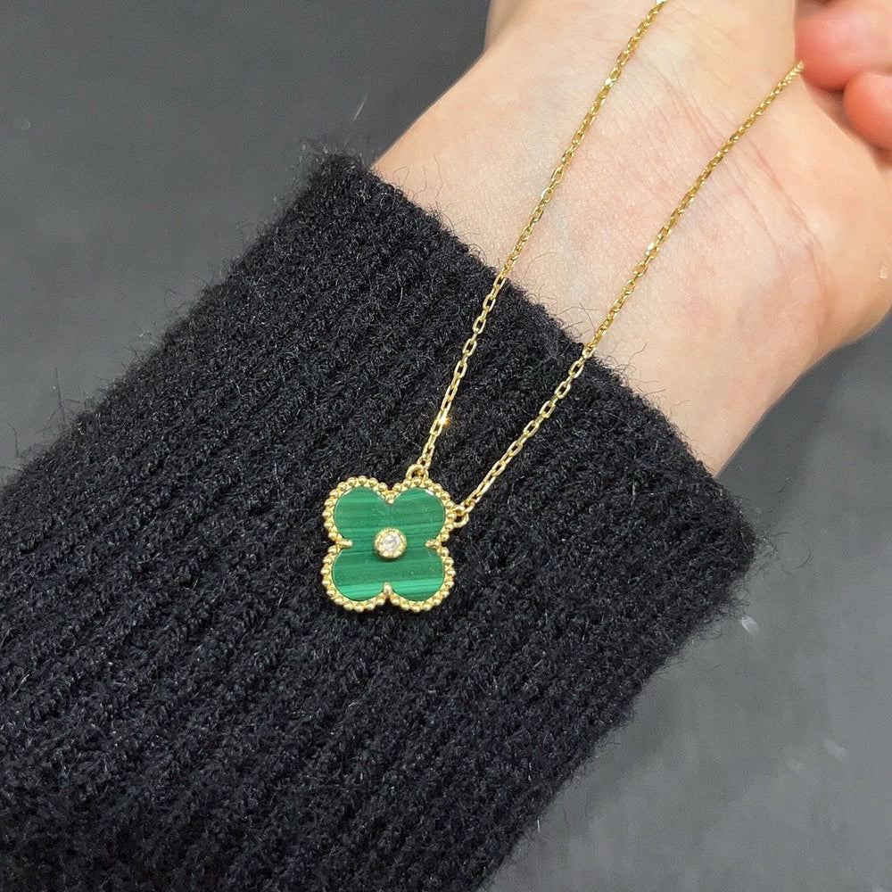 [Luxery]CLOVER 15MM DIAMOND TURQUOISE NECKLACE