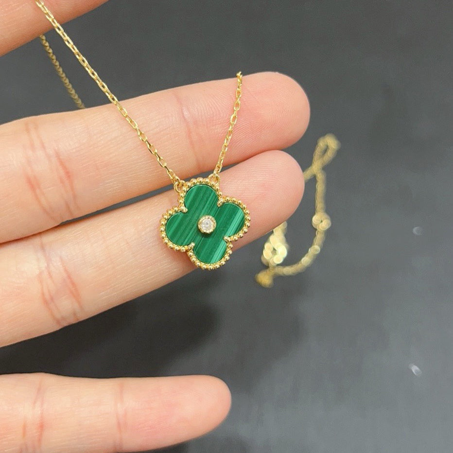 [Luxery]CLOVER 15MM DIAMOND TURQUOISE NECKLACE