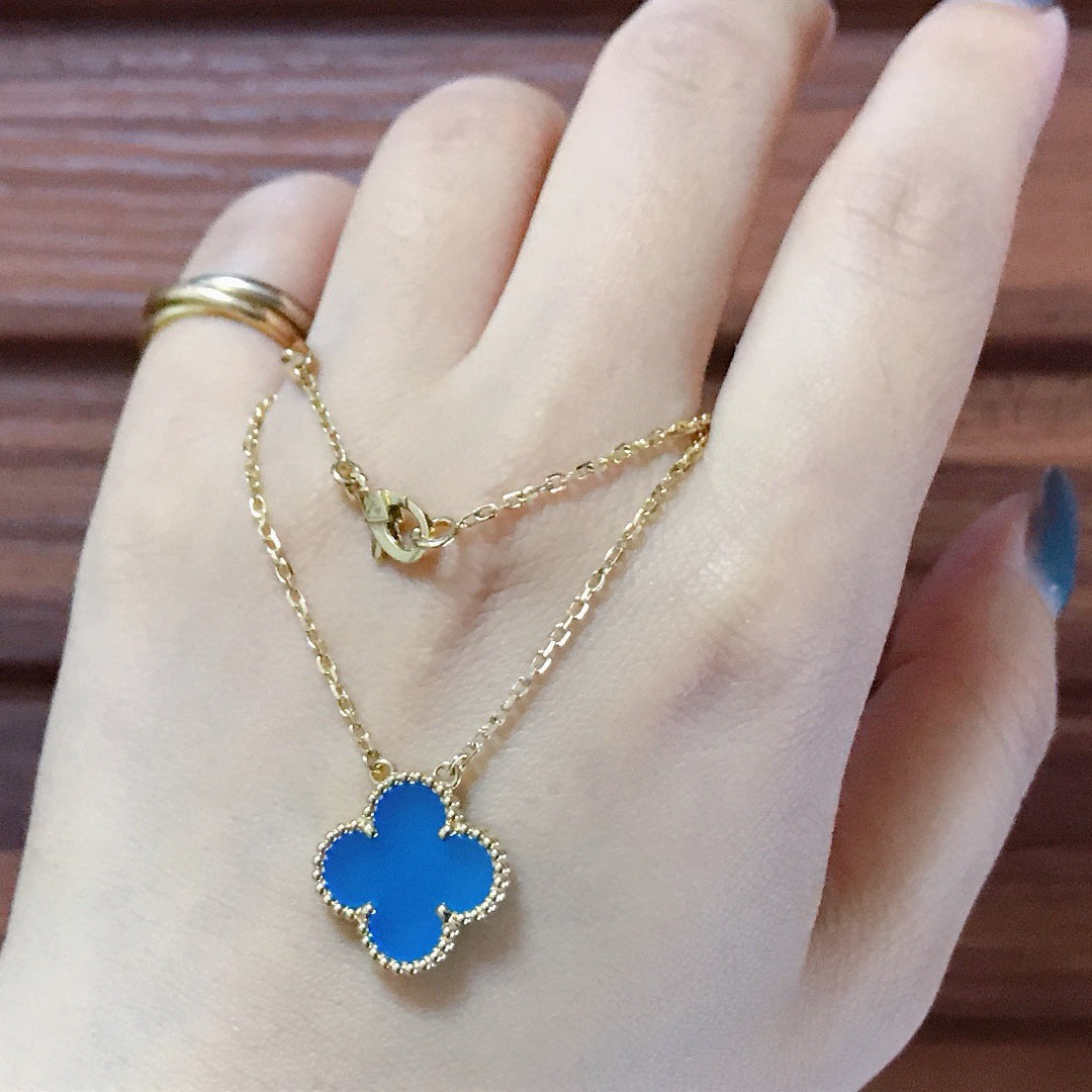 [Luxery]CLOVER 15MM BLUE AGATE NECKLACE