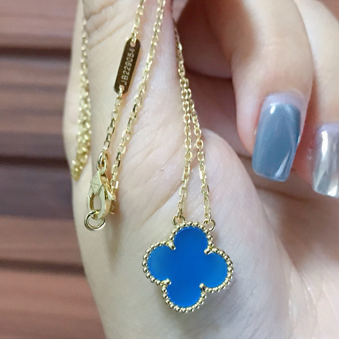 [Luxery]CLOVER 15MM BLUE AGATE NECKLACE
