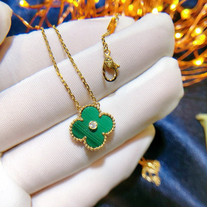 [Luxery]CLOVER 15MM DIAMOND TURQUOISE NECKLACE