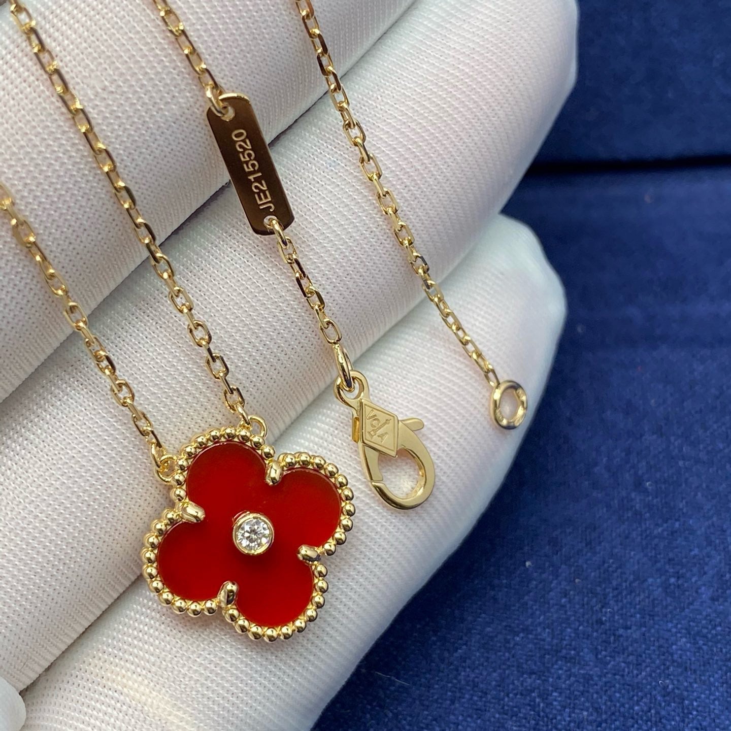 [Luxery]CLOVER 15MM DIAMOND CARNELIAN NECKLACE