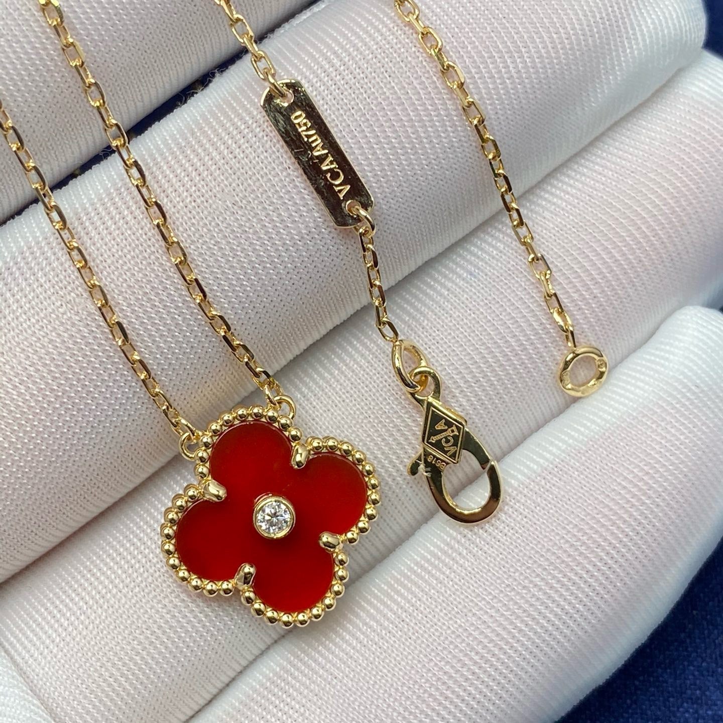 [Luxery]CLOVER 15MM DIAMOND CARNELIAN NECKLACE