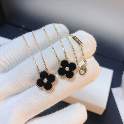 [Luxery]CLOVER 15MM DIAMOND ONYX NECKLACE