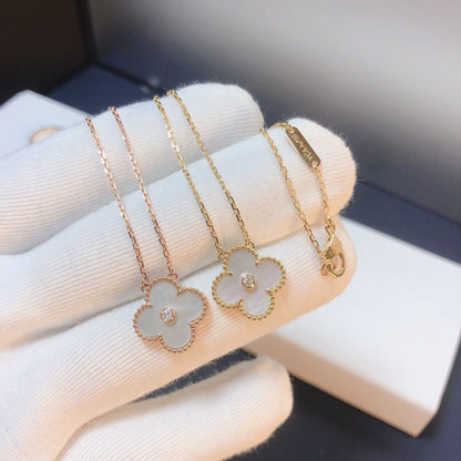 [Luxery]CLOVER 15MM DIAMOND WHITE FRITILLARIA NECKLACE