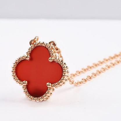 [Luxery]CLOVER 15MM CARNELIAN SINGLE FLOWER NECKLACE