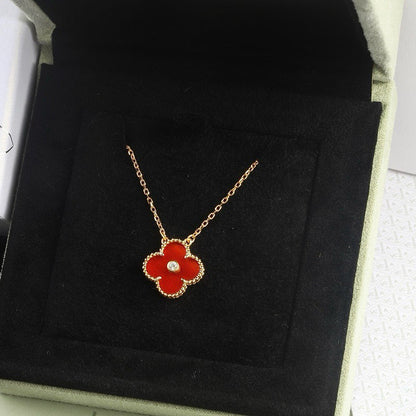 [Luxery]CLOVER 15MM DIAMOND CARNELIAN NECKLACE