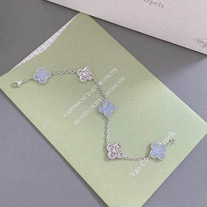 [Luxery] CLOVER 5 MOTIF PURPLE CHALCEDONY BRACELET COLLECTION