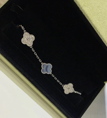 [Luxery] CLOVER 5 MOTIF PURPLE CHALCEDONY BRACELET COLLECTION