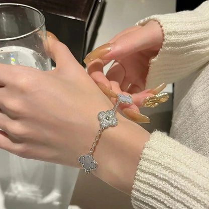 [Luxery] CLOVER 5 MOTIF PURPLE CHALCEDONY BRACELET COLLECTION