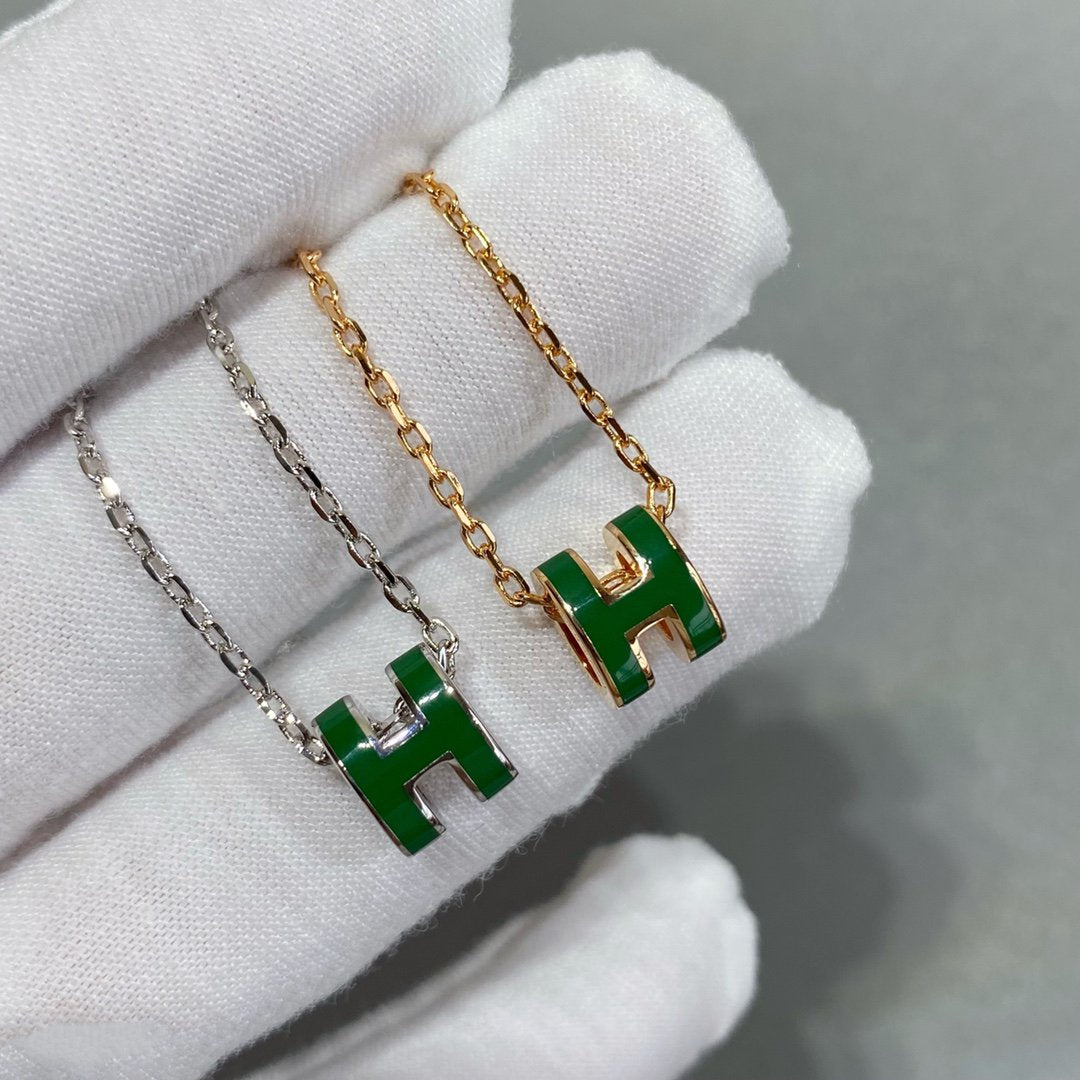 [Luxery]POP H GREEN NECKLACE SILVER AND GOLD
