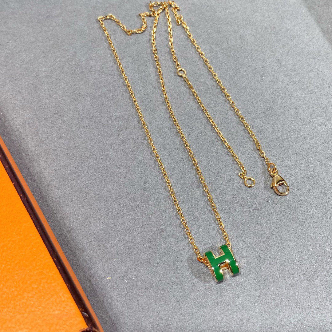 [Luxery]POP H GREEN NECKLACE SILVER AND GOLD