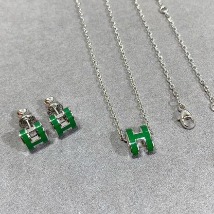 [Luxery]POP H GREEN NECKLACE SILVER AND GOLD