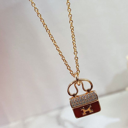 [Luxery]CONSTANCE RED PEDANT PINK GOLD NECKLACE