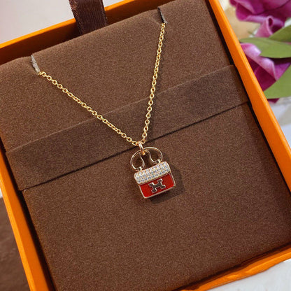 [Luxery]CONSTANCE RED PEDANT PINK GOLD NECKLACE