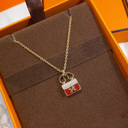 [Luxery]CONSTANCE RED PEDANT PINK GOLD NECKLACE