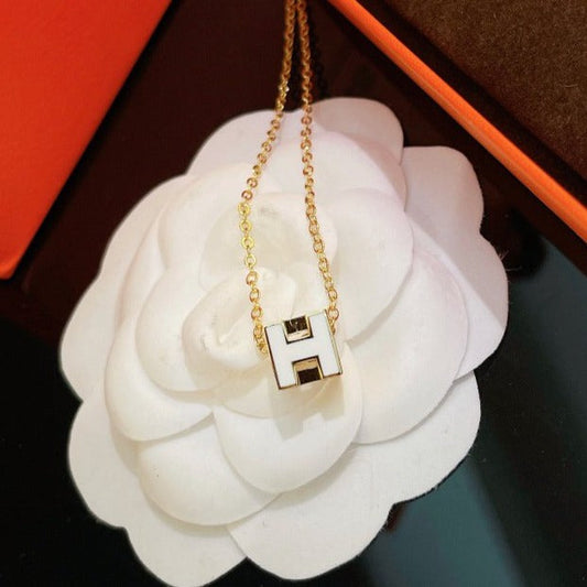 [Luxery]H WHITE SQUARE GOLD NECKLACE