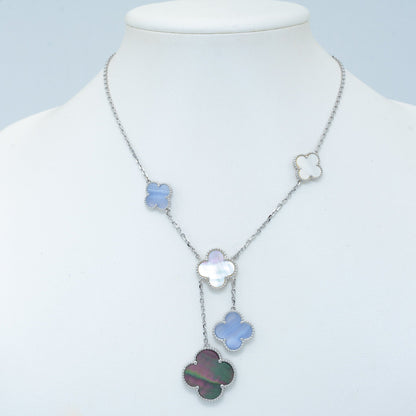 [Luxery]CLOVER MOP CHALCEDONY NECKLACE SILVER 6 MOTIF