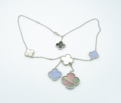[Luxery]CLOVER MOP CHALCEDONY NECKLACE SILVER 6 MOTIF