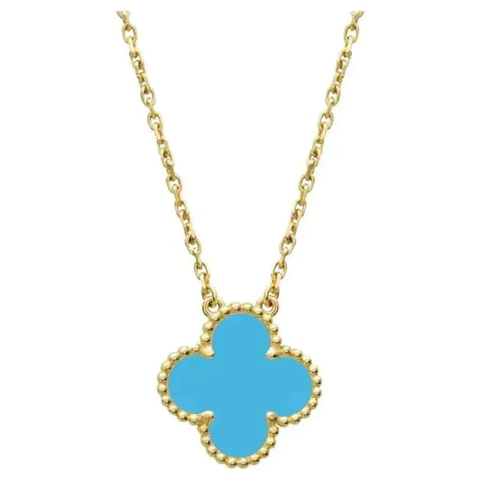 [Luxery]CLOVER 15MM VINTAGE TURQUOISE NECKLACE