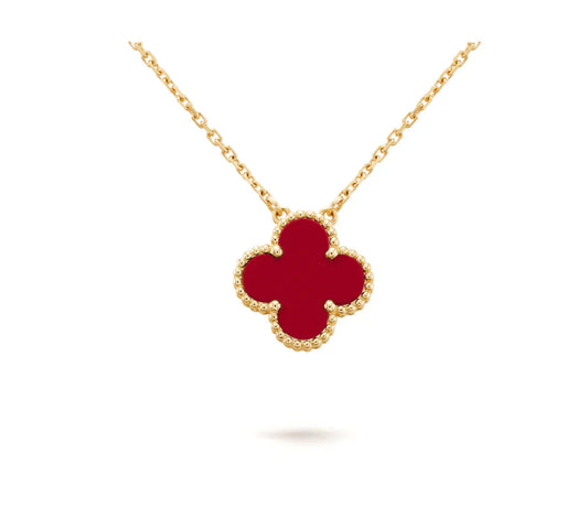 [Luxery]CLOVER 15MM CARNELIAN SINGLE FLOWER NECKLACE
