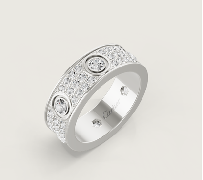 [Luxery]LOVE RING 6.5MM Full Diamond, 6 Major Diamonds Silver
