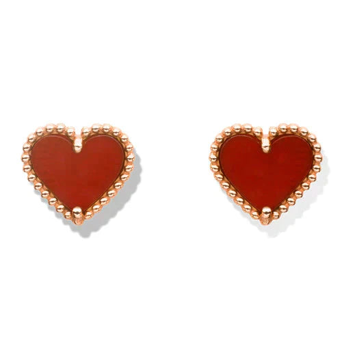 [Luxery]HEART CARNELIAN STUD EARRINGS