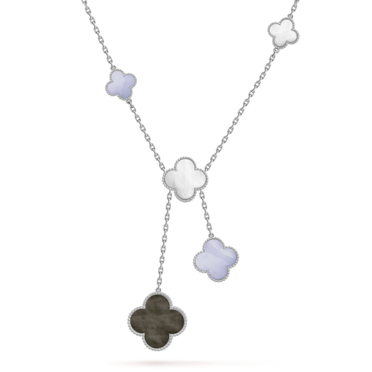 [Luxery]CLOVER MOP CHALCEDONY NECKLACE SILVER 6 MOTIF