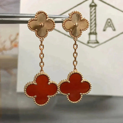 [Luxery]CLOVER 2 MOTIF  LASER CARNELIAN EARRINGS