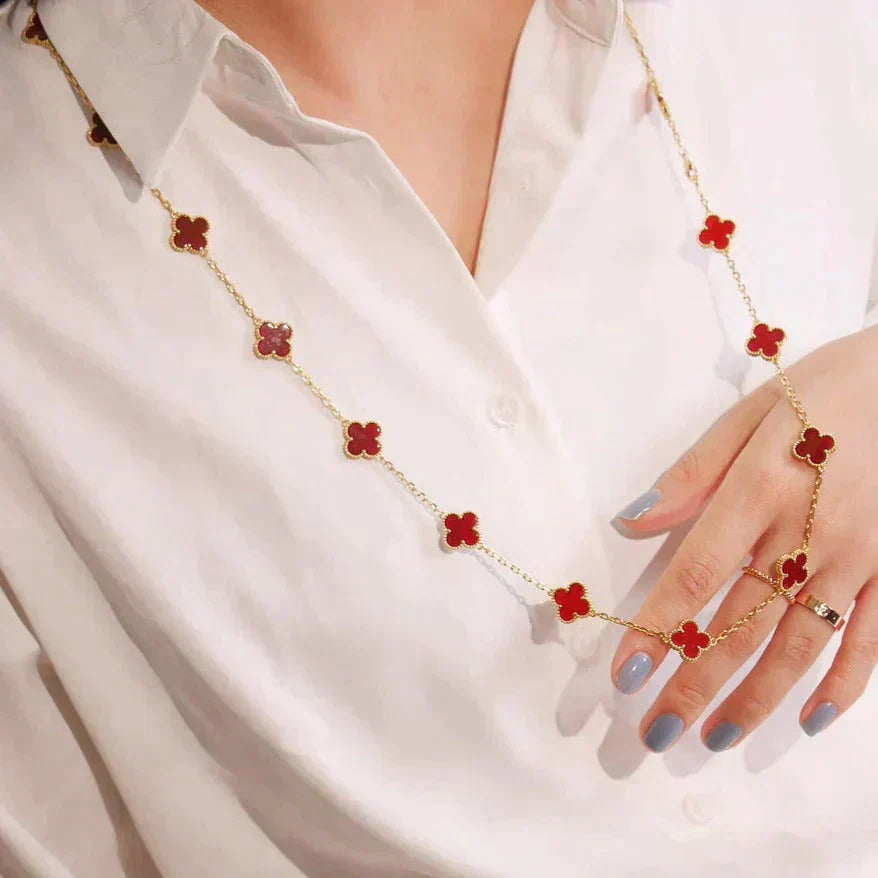 [Luxery]CLOVER 20 MOTIFS CARNELIAN NECKLACE