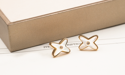 [Luxery]JEUX DE WHITE MOP PINK GOLD DIAMOND EARRINGS