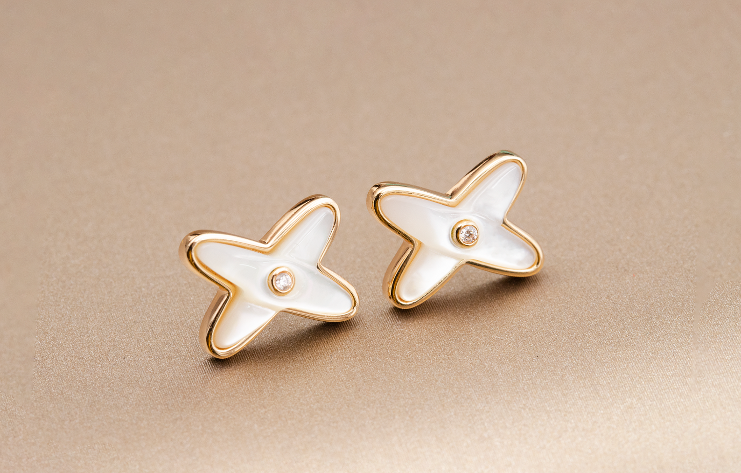 [Luxery]JEUX DE WHITE MOP ROSE GOLD DIAMOND EARRINGS