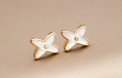 [Luxery]JEUX DE WHITE MOP ROSE GOLD DIAMOND EARRINGS
