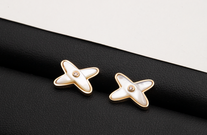 [Luxery]JEUX DE WHITE MOP PINK GOLD DIAMOND EARRINGS