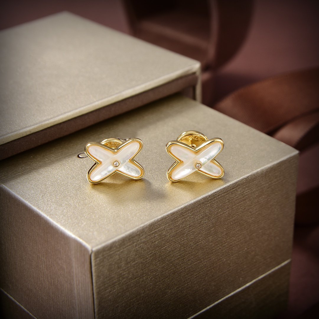 [Luxery]JEUX DE WHITE MOP GOLD DIAMOND EARRINGS