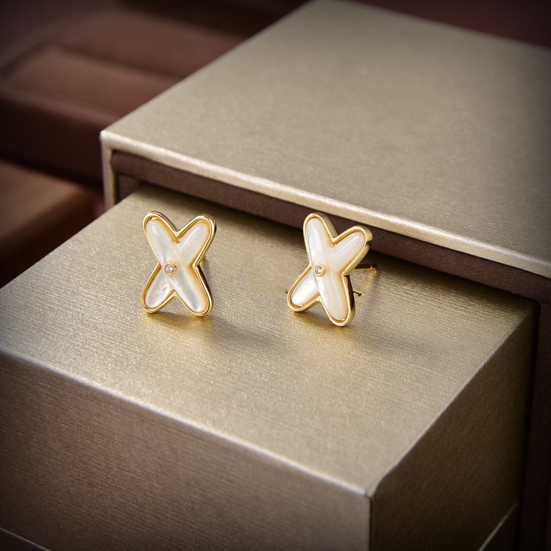 [Luxery]JEUX DE WHITE MOP GOLD DIAMOND EARRINGS